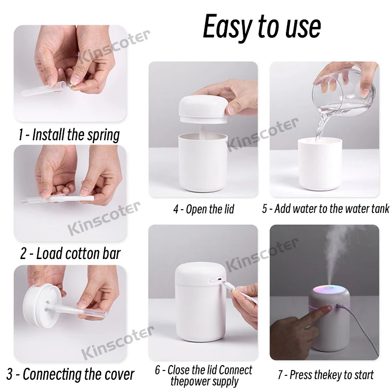 300ml H2O אוויר מכשיר אדים נייד מיני USB ארומה מפזר עם ערפל מגניב שינה בית רכב צמחים מטהר – תמונה 6