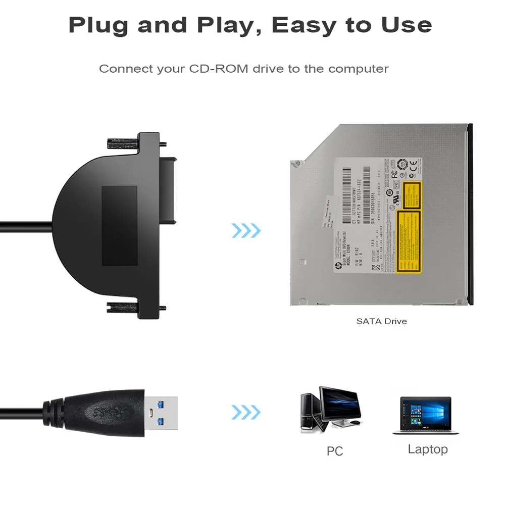DeepFox USB 2.0 SATA כבל CD/DVD ROM כונן כבל אופטי נהג מתאם כבל עבור מחשב נייד מחשב נייד, , - AliExpress – תמונה 2