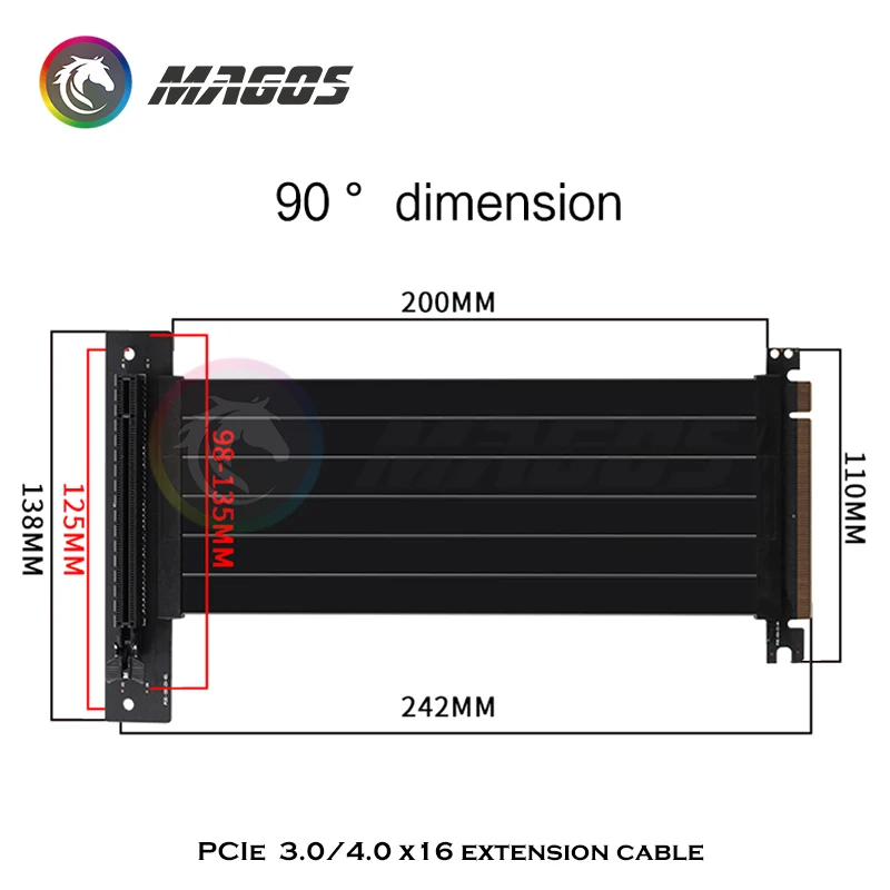 PCIE 4.0 X16 Riser כבל וידאו כרטיס הארכת מסוכך גמיש 90 ° הרכבה GPU אקספרס Lossless שחור/לבן, , - AliExpress – תמונה 2