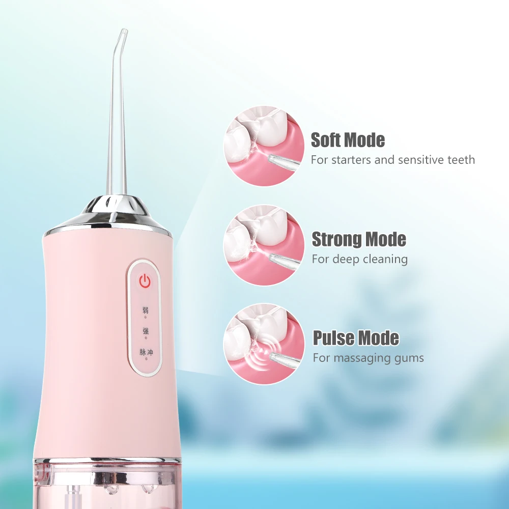 אוראלי משטף נייד שיניים מים Flosser USB נטענת סילון מים חוט דנטלי 4 Jet עצה 220ml 3 מצבים IPX7 1400 סל"ד – תמונה 5