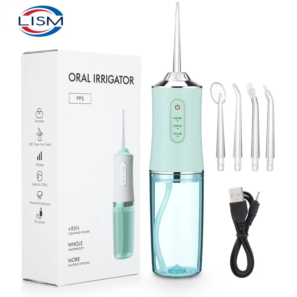 אוראלי משטף נייד שיניים מים Flosser USB נטענת סילון מים חוט דנטלי 4 Jet עצה 220ml 3 מצבים IPX7 1400 סל"ד