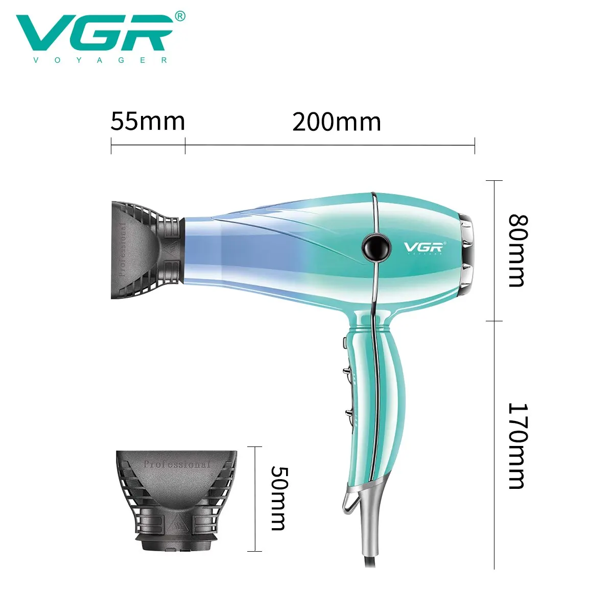 Vgr מייבש שיער מקצועי מייבש שיער 2400w גבוהה חימום הגנה מפני הגנה חזק רוח חזקה ייבוש שיער כלי עיצוב V-452 – תמונה 2