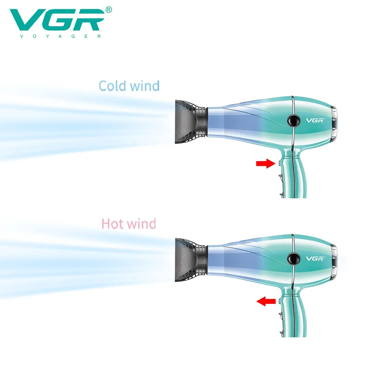 Vgr מייבש שיער מקצועי מייבש שיער 2400w גבוהה חימום הגנה מפני הגנה חזק רוח חזקה ייבוש שיער כלי עיצוב V-452 – תמונה 3