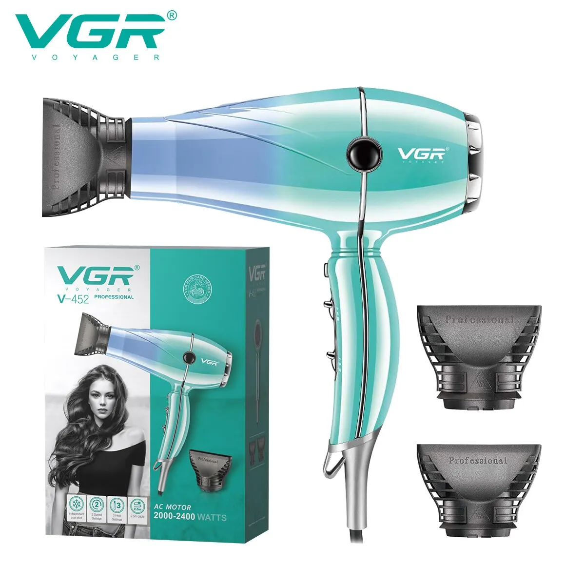 Vgr מייבש שיער מקצועי מייבש שיער 2400w גבוהה חימום הגנה מפני הגנה חזק רוח חזקה ייבוש שיער כלי עיצוב V-452 – תמונה 6